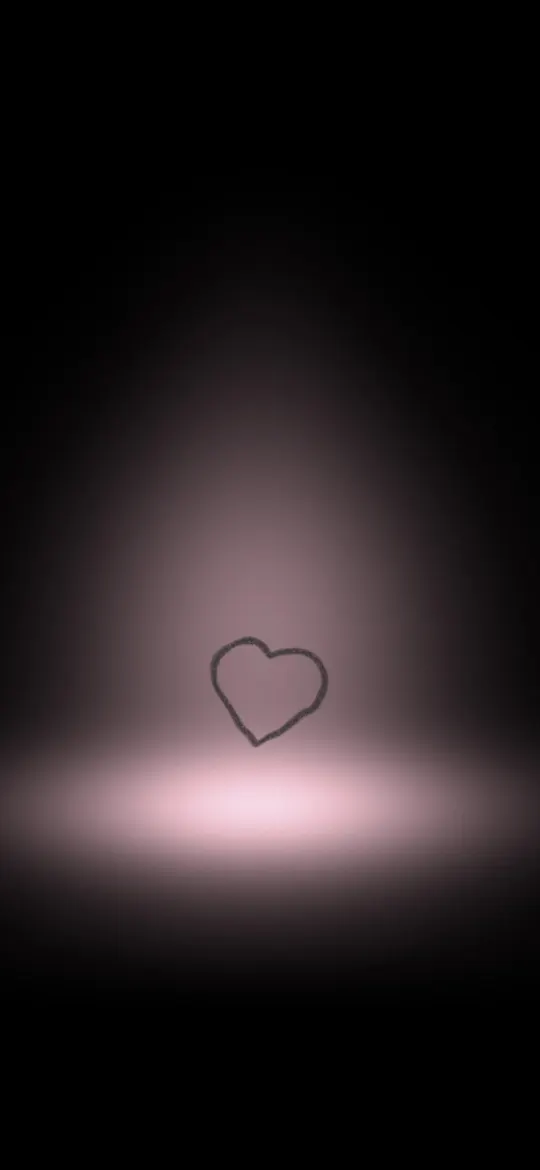 Rose Spotlight Heart: a chalk-outline heart stands under a soft rose spotlight that falls from above onto a black floor, iPhone wallpaper
