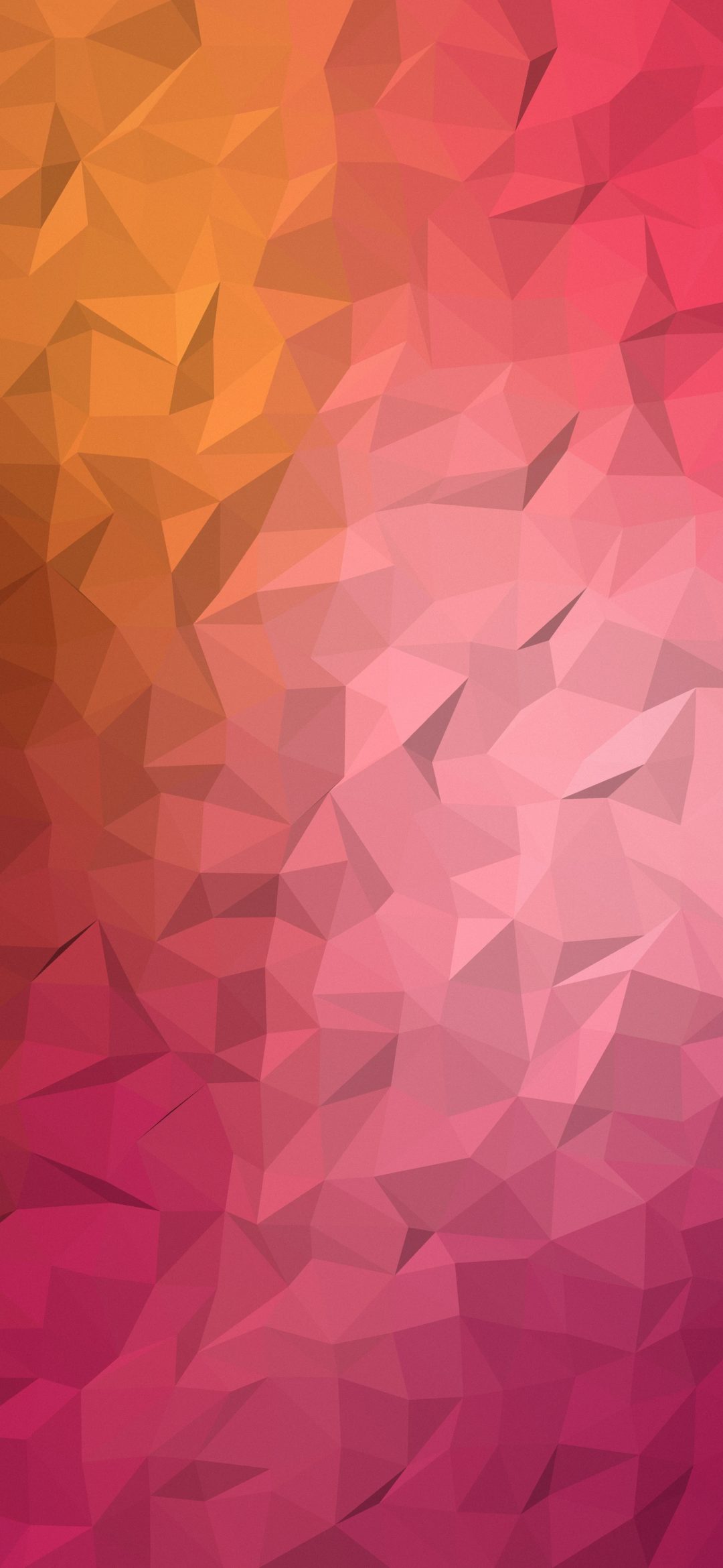 Ruby Shard Facets: ruby, rose and tangerine triangles tilt in every direction, a faceted low-poly surface that glints like a cut gem, iPhone wallpaper
