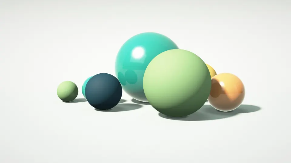 Sage Clay Spheres: matte clay balls in teal, sage, mustard and burnt orange sit on a pale mint backdrop, with a few glossy ones catching light, PC wallpaper