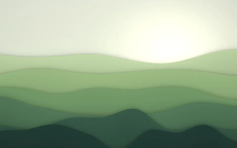 Sage Valley Layers: calm sage and moss green hills roll towards a misty horizon, a quiet layered landscape with plenty of space for desktop icons, Mac wallpaper