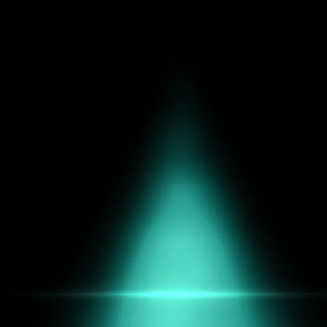 Teal Light Column: a soft column of teal light falls through the dark onto a faint glowing floor, its edges dissolving into pure black, iPad wallpaper