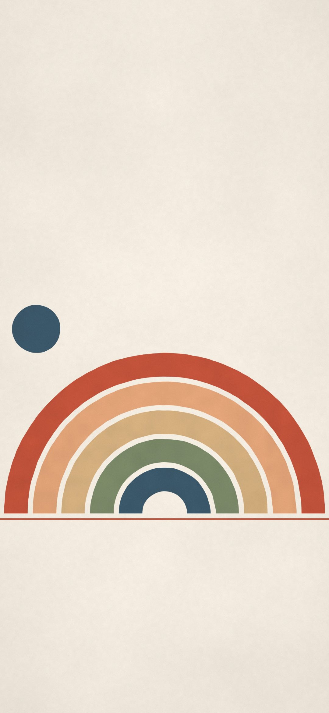 Terracotta Rainbow Arch: nested arches in terracotta, peach, sand, sage and slate stand on cream paper beside a small, round slate-blue sun, iPhone wallpaper