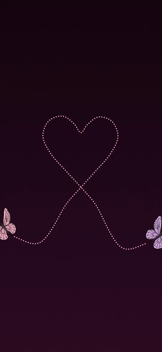 Two Butterflies, One Heart: two small butterflies on plum are joined by a single dotted trail that forms a heart between them, iPhone wallpaper