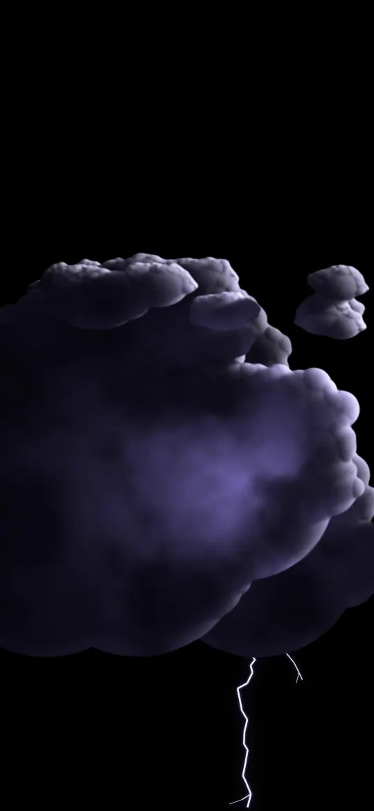 Violet Lightning Cloud: a dark violet storm cloud glows from within as a thin bolt of lightning strikes below it, iPhone wallpaper