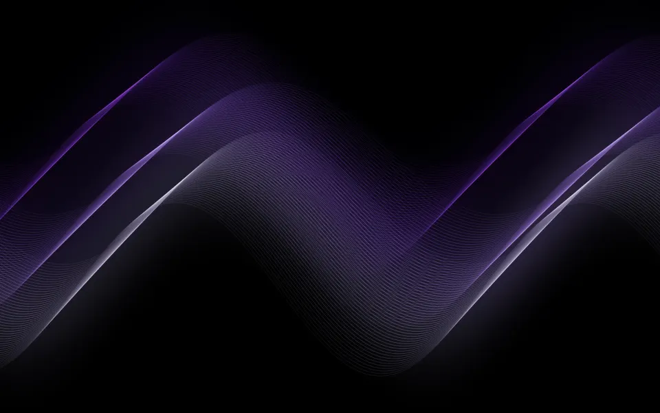 Violet Thread Drift: violet and lavender threads drift across black in slow silky waves, glowing gently against an otherwise dark desktop, Mac wallpaper