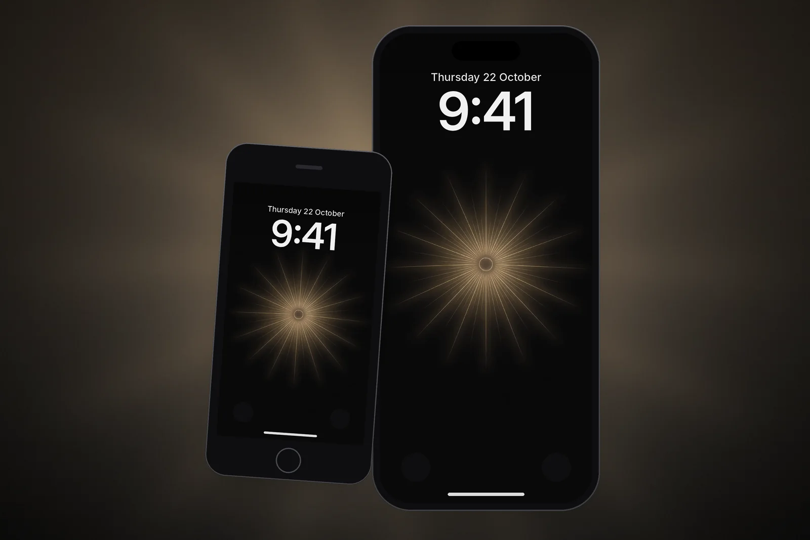 A large and a small iPhone showing the Minimal Zen Sun wallpaper, each cut to its own screen size