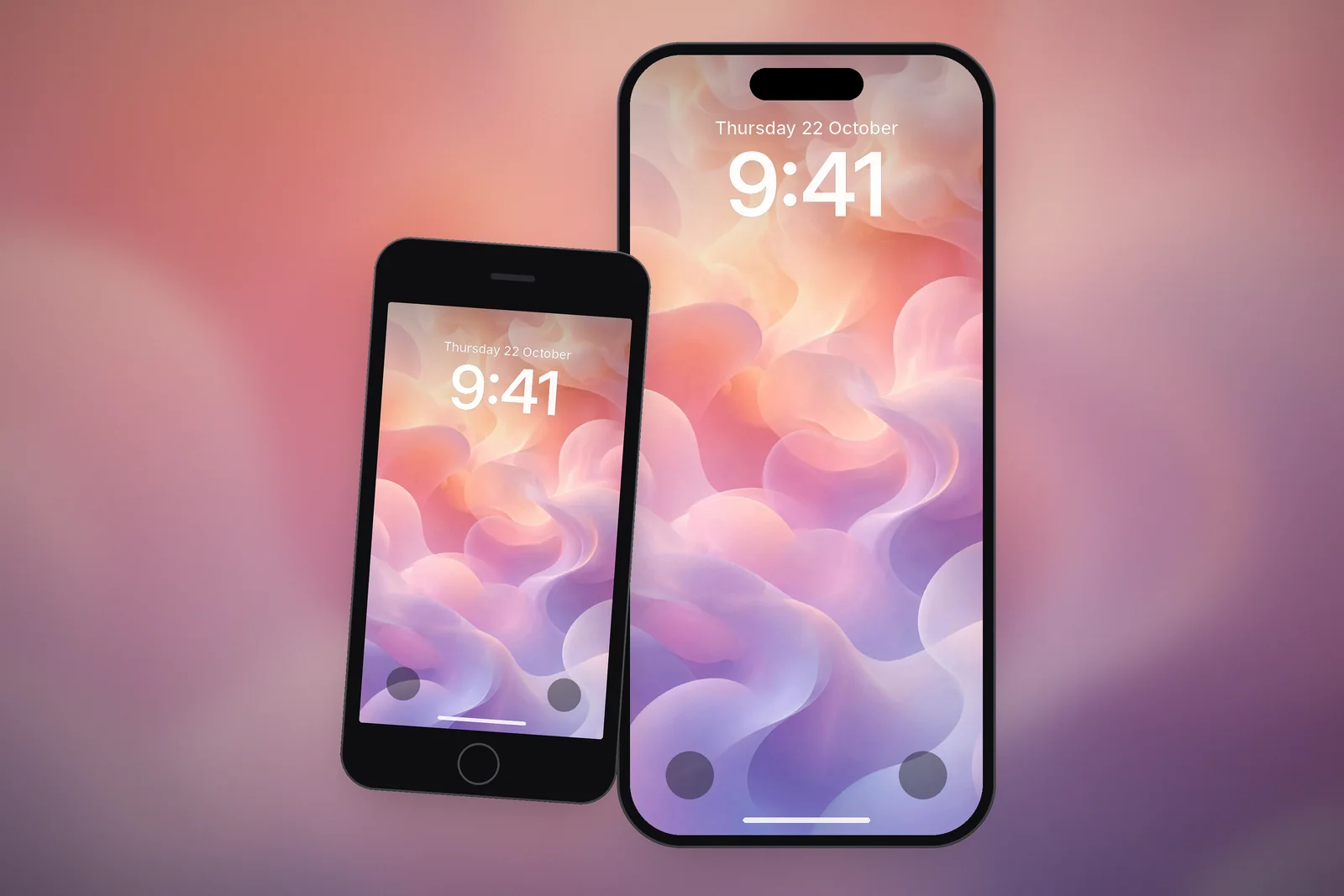 A large and a small iPhone showing the Pastel Gradient Blobs wallpaper, each cut to its own screen size