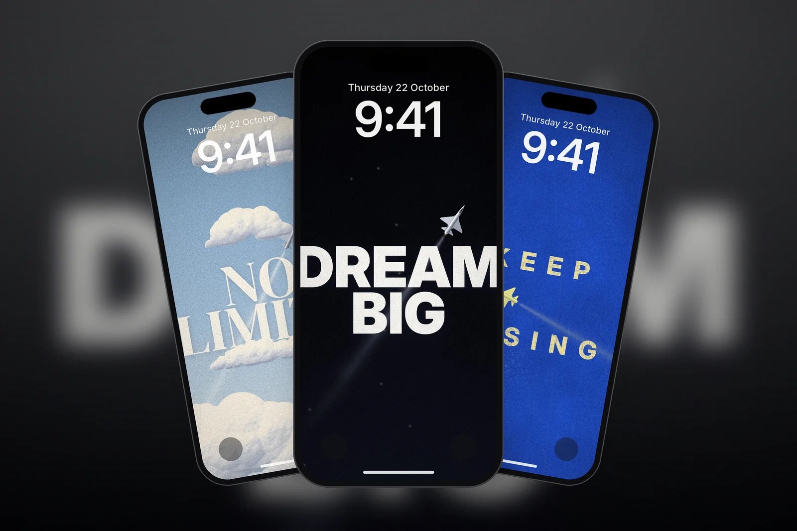 Dream Big Starfield, No Limits Cloud Sky and Keep Rising Blue Poster