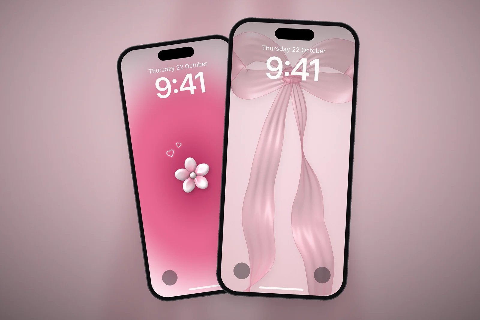 Pink Chiffon Bow and Rose Glow Flower as iPhone Lock Screens