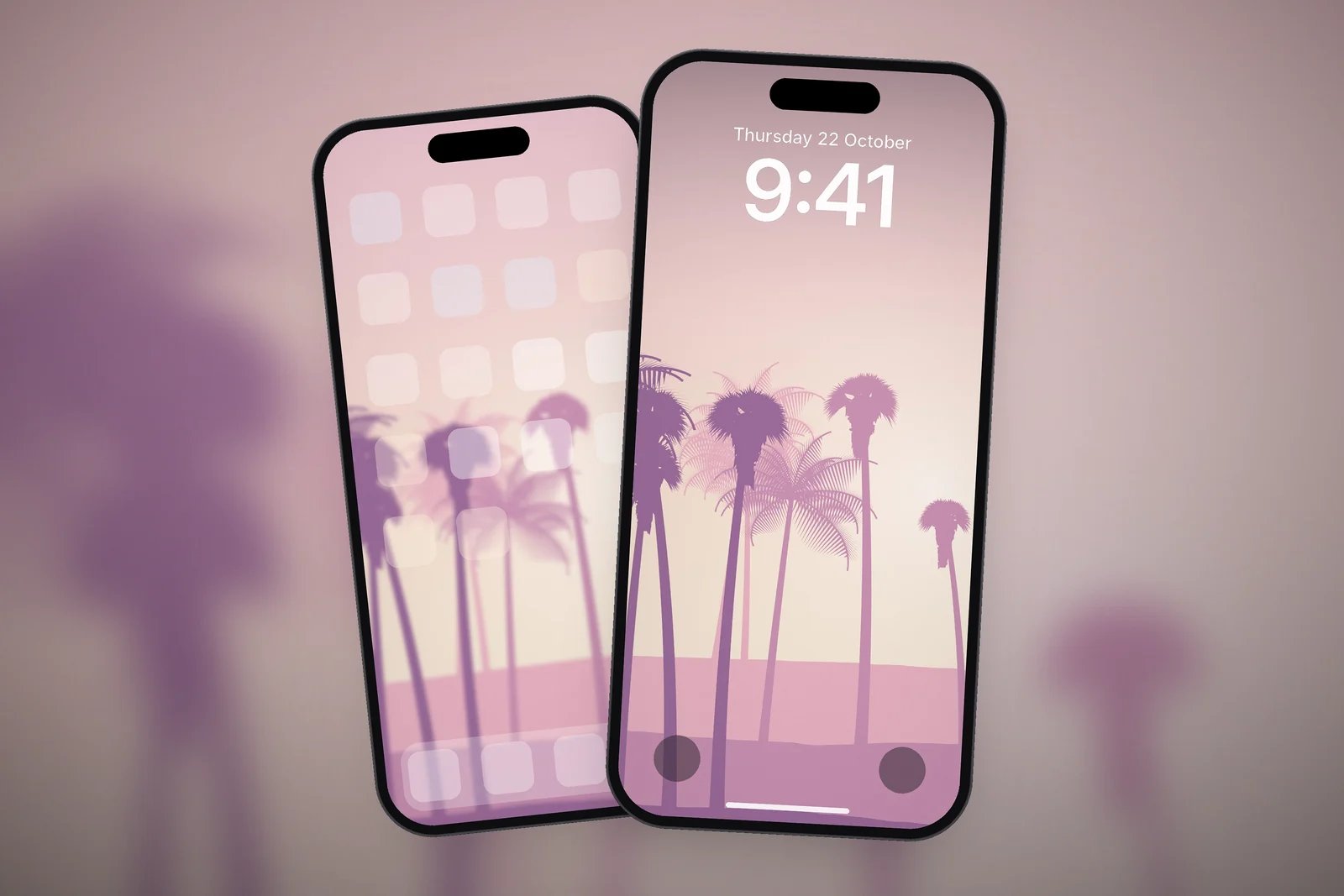 Pastel Pink Palms on the Lock Screen and Home Screen