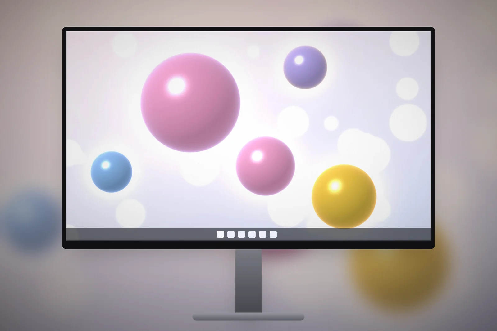 A desktop monitor showing the Pastel Bubbles wallpaper