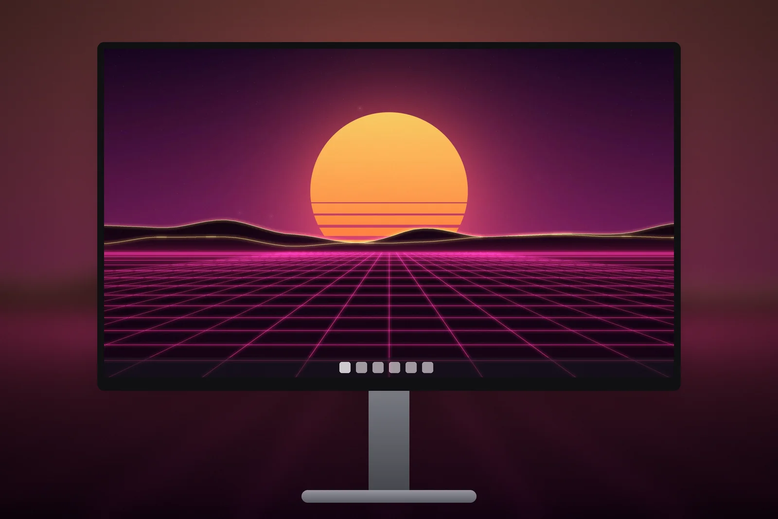 A desktop monitor showing the Sunset Boulevard Grid wallpaper